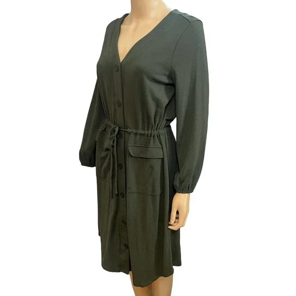 Old Navy Ponte Knit Utility Dress Long Sleeve Button Down - Picture 3 of 5